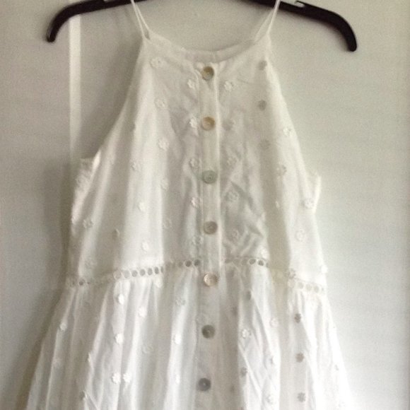 Farm Rio Harmonia Button Front Fringe Cami Dress Cottagecore Feminine WhiteParty - Picture 8 of 10